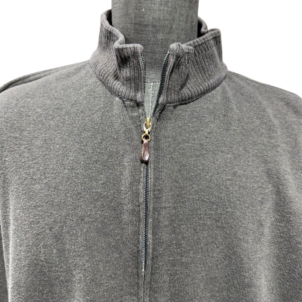 LL Bean Gray Zip Cardigan Jacket Mens XL Cotton Mock Neck Office Neutral Classic - Picture 3 of 11